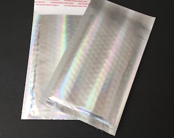 100 4x8 Sturdy Metallic HOLOGRAM Bubble Mailers Size 000 Self Sealing Shipping Envelopes