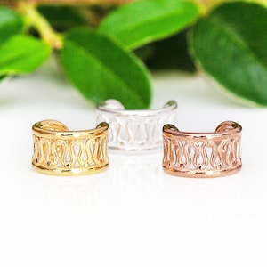 Sterling silver ear cuff, Non piercing wrap hook earring, Bohemian ethnic style, Unique gift for her him, Rose gold jewellery