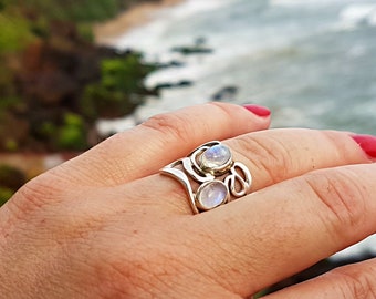 moonstone silver ring, white stone ring, statement ring, natural stone ring, June birthstone ring, healing stones, big silver ring