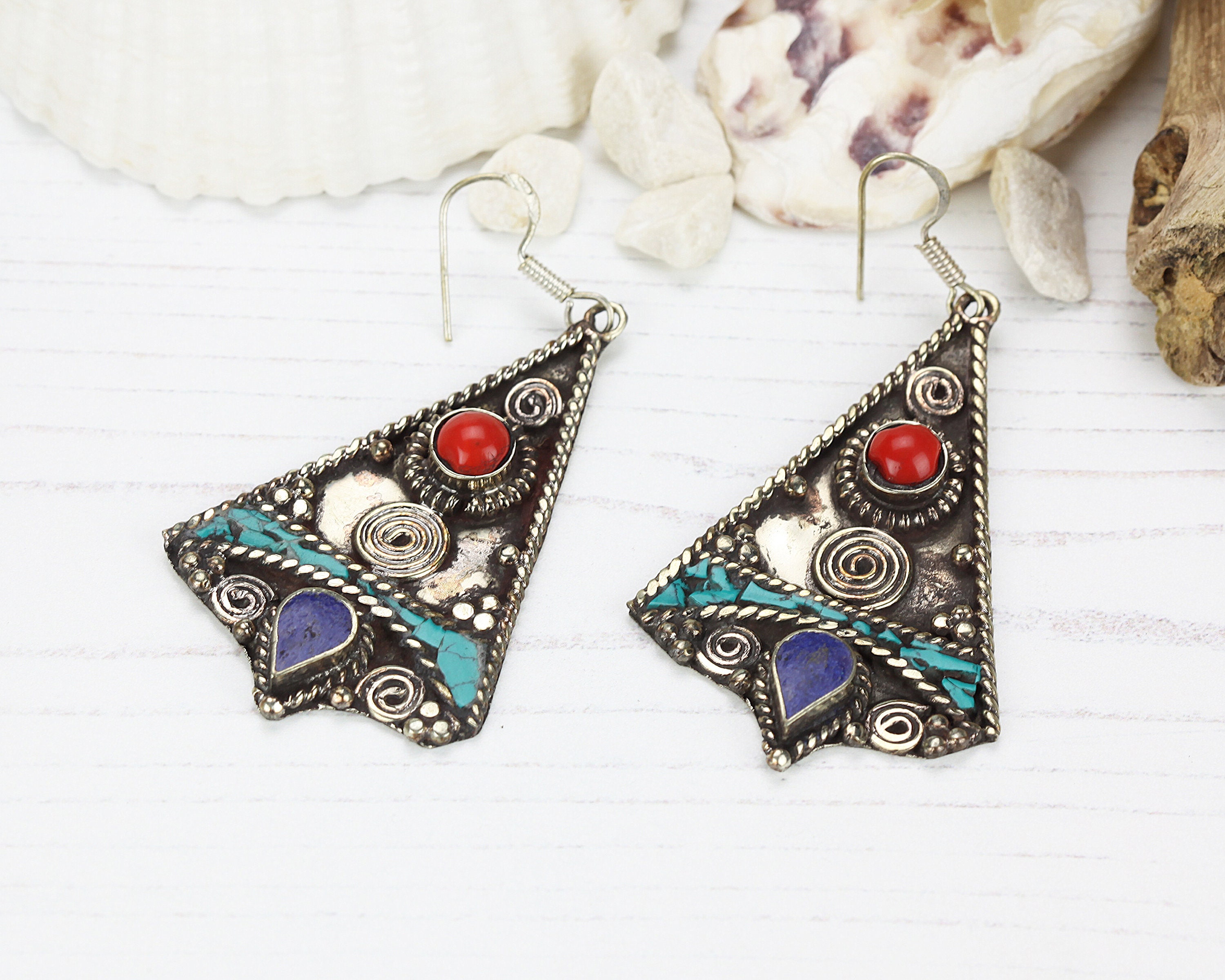 Geometric boho earrings / Tibetan hippie style jewellery / | Etsy