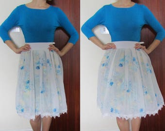 Floral Sheer Elasticated Waist Skirt Vintage 50s Style
