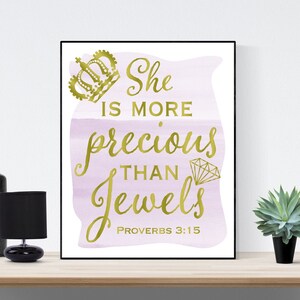 She Is More Precious Than Jewel | Proverbs 3:15 | Home Decor | Christian Wall Art Print