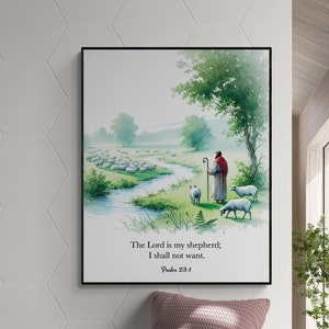 Salmo 23:1 / El Señor es mi pastor No querré sala de estar / Versículo bíblico Arte de la pared / Obras de arte de las Escrituras Impresión de arte infantil cristiano