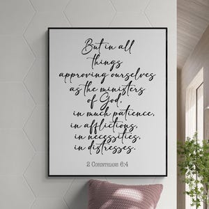 In All Things, Patience" – 2 Corinthians 6:4 Scripture Art Print | Minimalist Christian Wall Decor | Calligraphy Bible Verse Print