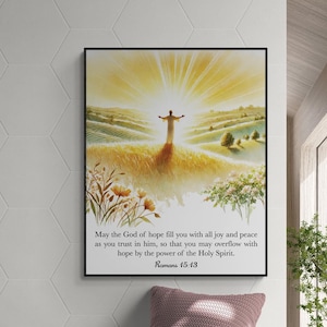 Romanos 15:13 / Que el Dios de la esperanza te llene / Sala de estar / Versículo bíblico Arte de la pared / Obras de arte de las Escrituras Impresión de arte infantil cristiano