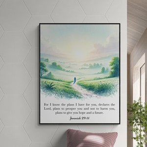 Jeremías 29:11 / Porque sé los planes que tengo para ti / Sala de estar / Versículo bíblico Arte de la pared / Obras de arte de las Escrituras Impresión de arte infantil cristiano