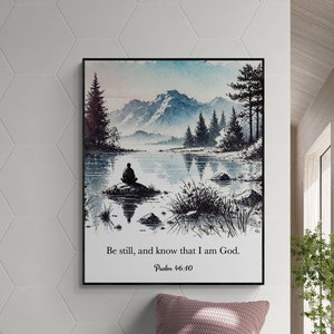 Salmo 46:10 / Estad quietos y sabed que yo soy Dios / Sala de estar / Arte de la pared del versículo bíblico / Obras de arte de las Escrituras Impresión de arte infantil cristiano