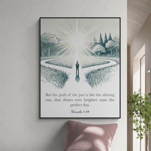 Proverbios 4:18 / El camino del justo / Sala de estar / Arte mural con versículos bíblicos de fe / Arte bíblico cristiano para niños