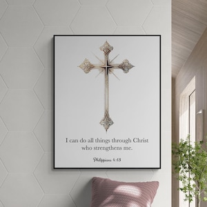 Filipenses 4:13 / Puedo hacer todas las cosas / Sala de estar / Versículo bíblico Arte de la pared / Obras de arte de las Escrituras Impresión de arte infantil cristiano
