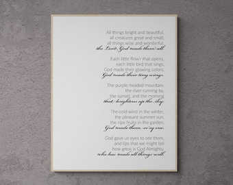 All Things Bright and Beautiful | Lyrics | Christian Hymn | Christian Art Print