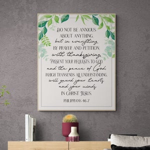 Do Not Be Anxious About Everything | Christian Decor | Christian Wall Art | Philippians 4:6-7 | Housewarming Gift | Scripture Artwork