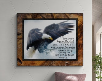 Isaiah 40:31 Soar On Wings Like Eagles Christian Wall Art Print Bible Verse Home Decor Inspirational Scripture Eagle Landscape Artwork