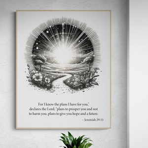 Jeremiah 29:11 Bible Verse Art Print | Christian Wall Decor | Scripture Wall Art | Inspirational Religious Gift | For I Know The Plans