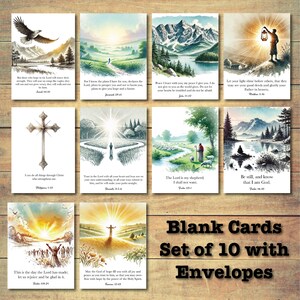 Cartes de voeux vierges | Ensembles | Blanc à l'intérieur | Verset biblique chrétien | Écriture sainte | Aquarelle | Papier cartonné de haute qualité avec enveloppe