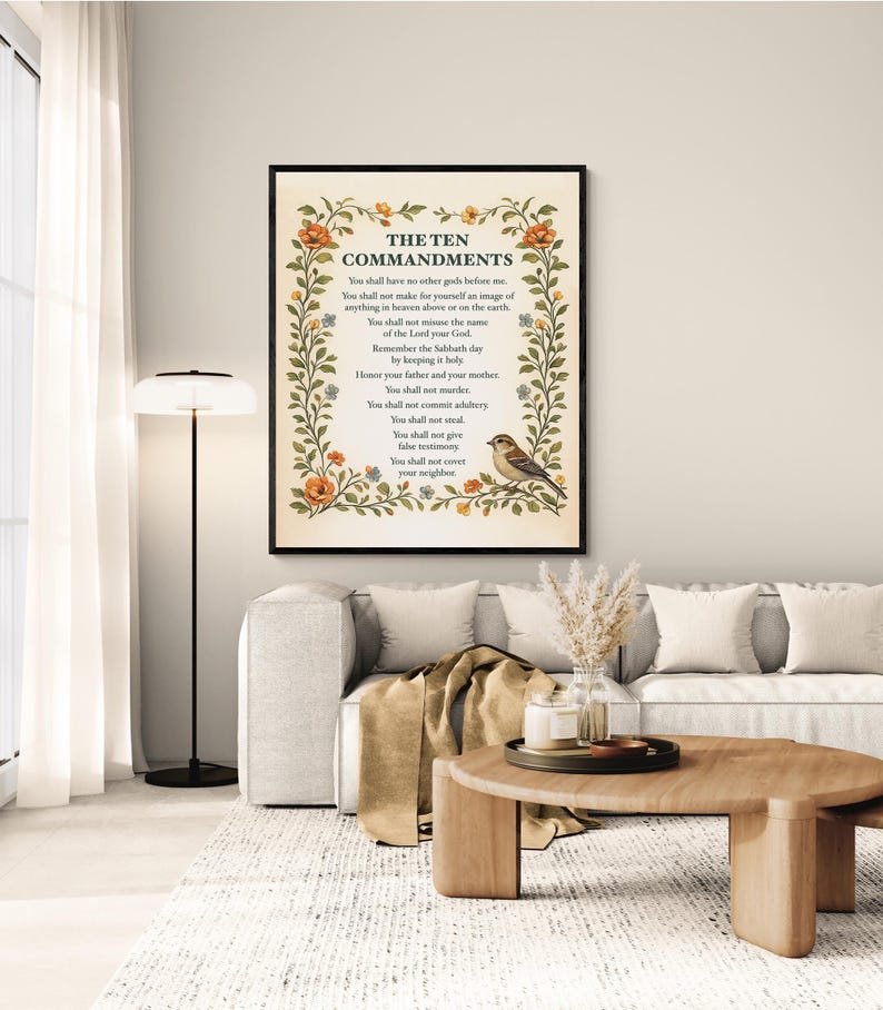 Ten Commandments Art Print | Christian Exodus 20 | Bird | Bible Verse ...