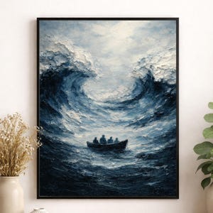 Peace Be Still Art Print | Mark 4:39 | Ocean Storm Waves | Bible Verse | Home Decor | Religious Faith Artwork | Scripture Poster
