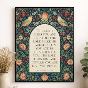 Numbers 6:24-26 Wall Art Print | The Lord Bless You | Scripture | Bible Verse | Christian Floral Home Decor | Living Room Vintage Gift