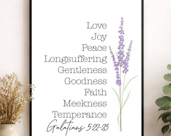 Lámina artística Fruto del Espíritu / Gálatas 5:22 / Amor, Gozo, Paz / Decoración cristiana para el hogar