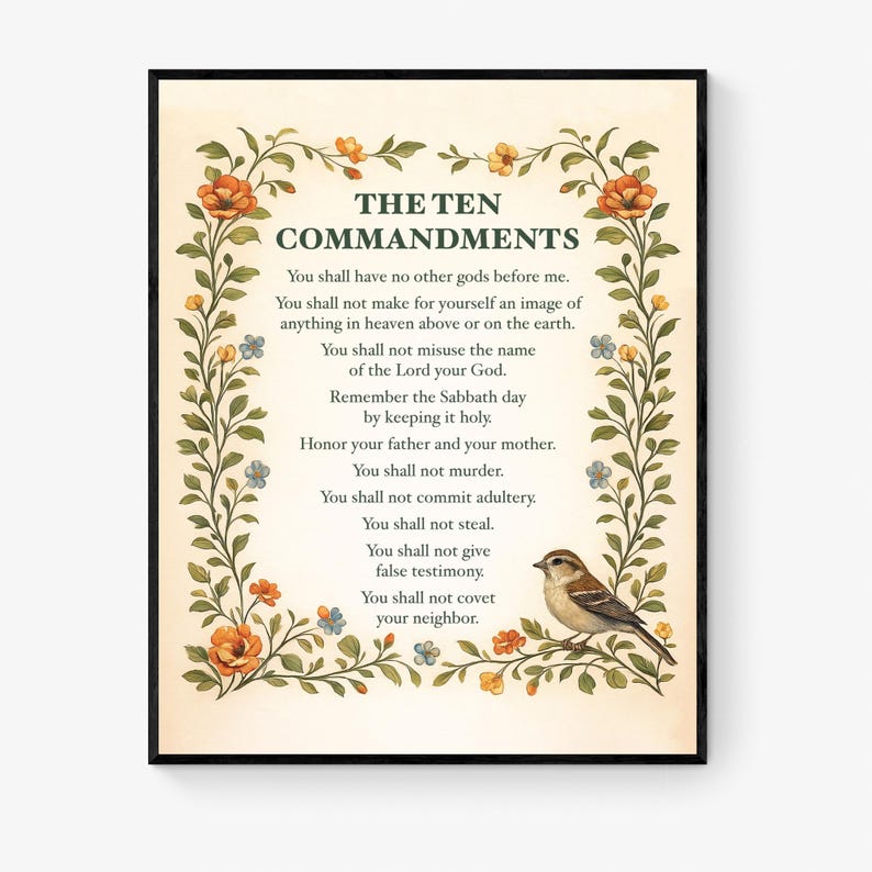 Ten Commandments Art Print | Christian Exodus 20 | Bird | Bible Verse ...