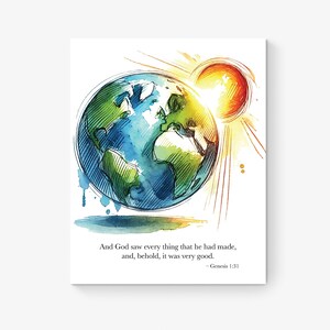 Fue muy buena tierra / Génesis 1:31 / Impresión del versículo bíblico / Decoración de la pared cristiana / Cristiano / Cartel de las Escrituras / Regalo para niños / Impresión de arte