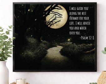 Psalm 32:8 – grafika ścienna | Poprowadzę cię | Chrześcijańska grafika ścienna | Pismo Święte | Werset biblijny | Plakat chrześcijański