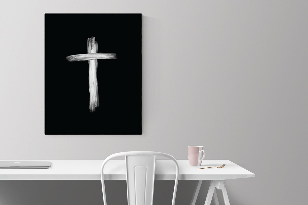 Minimalist Cross Art Print | Christian Wall Art | Modern Black and ...