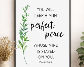 Isaiah 26:3 Wall Art Print | Perfect Peace | Bible Verse | Christian Scripture | Religious Home Decor | Floral Inspirational Gift