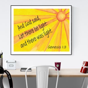 Genesis 1:3 | And God Said Let There Be Light | Christian Wall Art | Bible Verse | Home Decor | Inspirational | Scripture Art Print