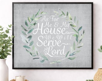 Lámina decorativa de Josué 24:15 / En cuanto a mí y a mi casa, serviremos al Señor / Cristiano / Versículo bíblico / Decoración del hogar con versículo bíblico / Póster