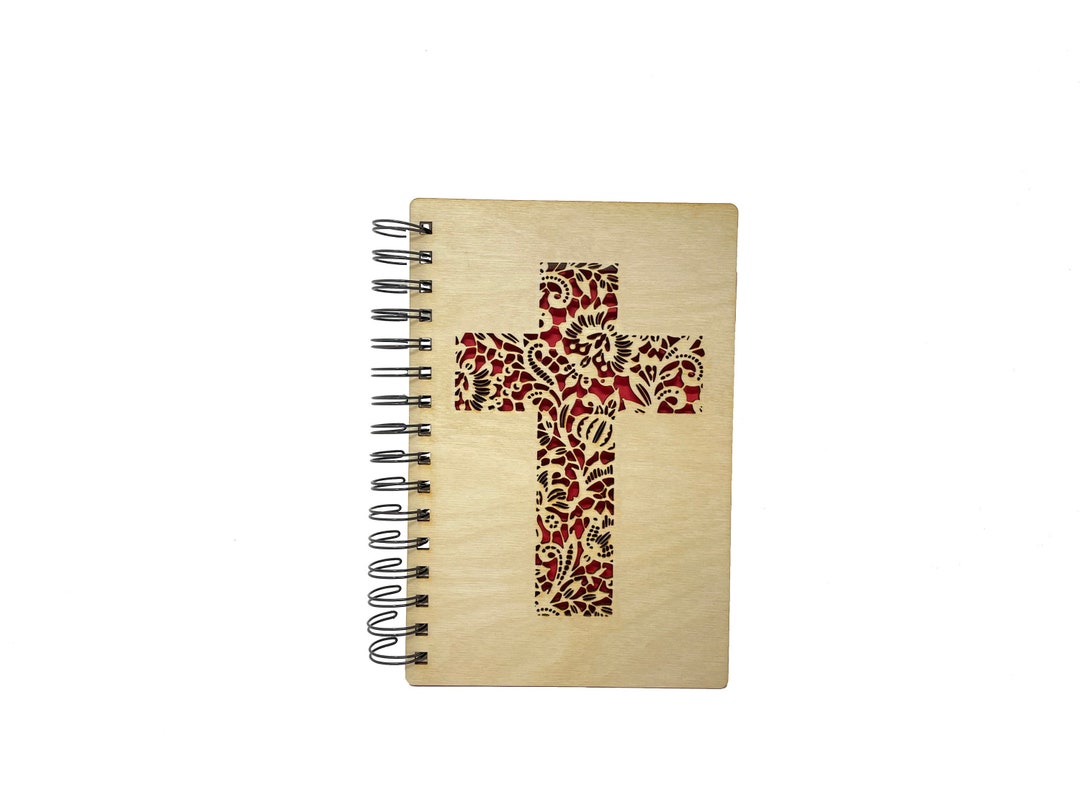 Cross Notebook Christian Wooden Cross Journal | Color Accent | Blank or Ruled Paper ...