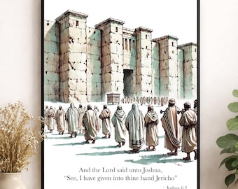 Impression d'art mural 6:2 de Josué | Illustration de vers de la Bible de Jéricho | Décoration chrétienne | Décoration d'intérieur biblique | Cadeau Foi | Remparts de Jéricho