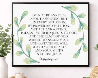 Philippians 4:6-7 Art Print | Bible Verse | Do Not Be Anxious About Anything | Christian Wall Art | Home Decor | Scripture Poster