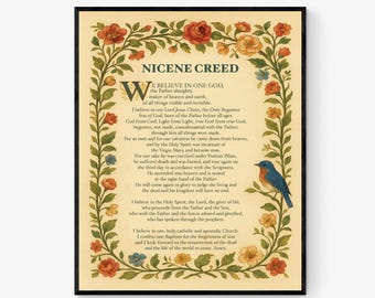 Nicene Creed Art Print | Ancient Christian Creed We Believe | Living Room Home Decor | Church | Religious Artwork | Floral Wall Poster
