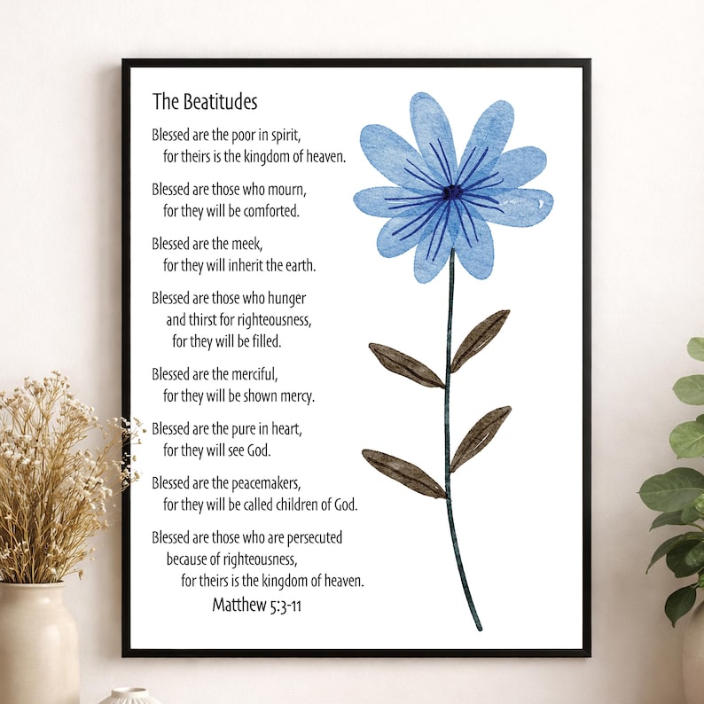 The Beatitudes Art Print | Matthew 5:3-12 Botanical Watercolor ...
