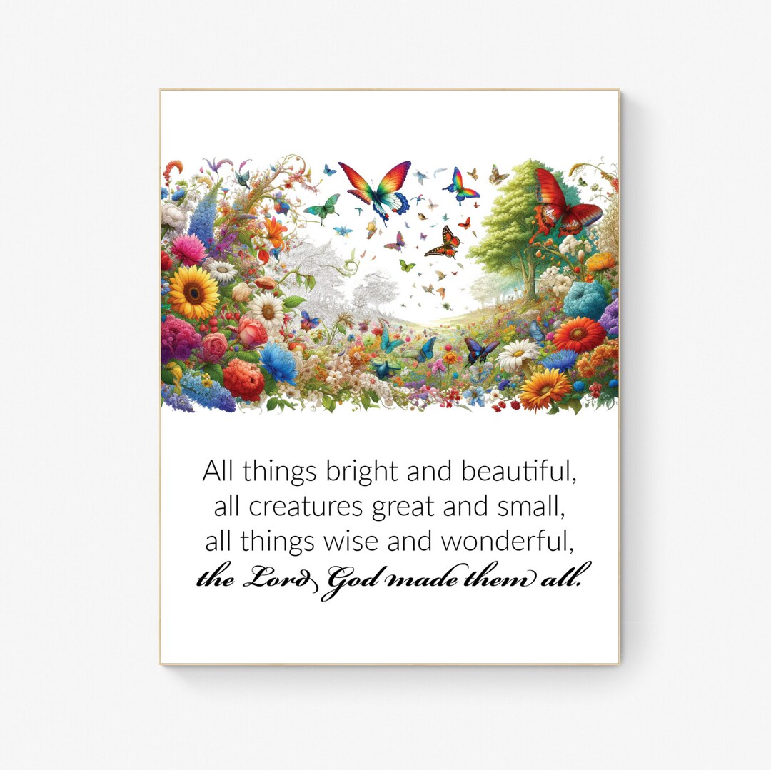 All Things Bright and Beautiful Lyrics Christian Hymn Nature Art Print Etsy