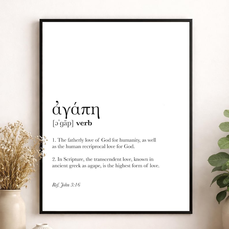 Agape Definition Wall Art Print | Greek Love Typography | Christian ...