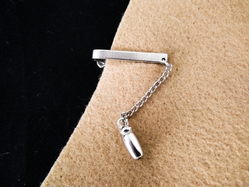 Men/'s Jewelry Vintage HICKOK Tie Clip Bar and Chain Silver Tone