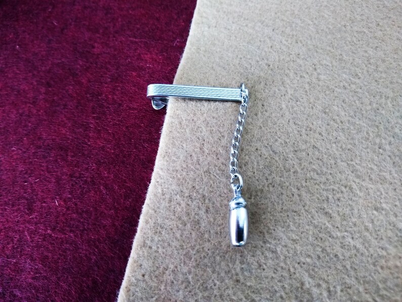 Men/'s Jewelry Vintage HICKOK Tie Clip Bar and Chain Silver Tone