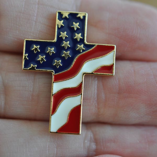 American Flag Lapel Pin, USA Cross Pin, American Flag Pin, Red White and Blue Pin, Patriotic Pin, Christian Jewelry, Patriotic Jewelry, 1130