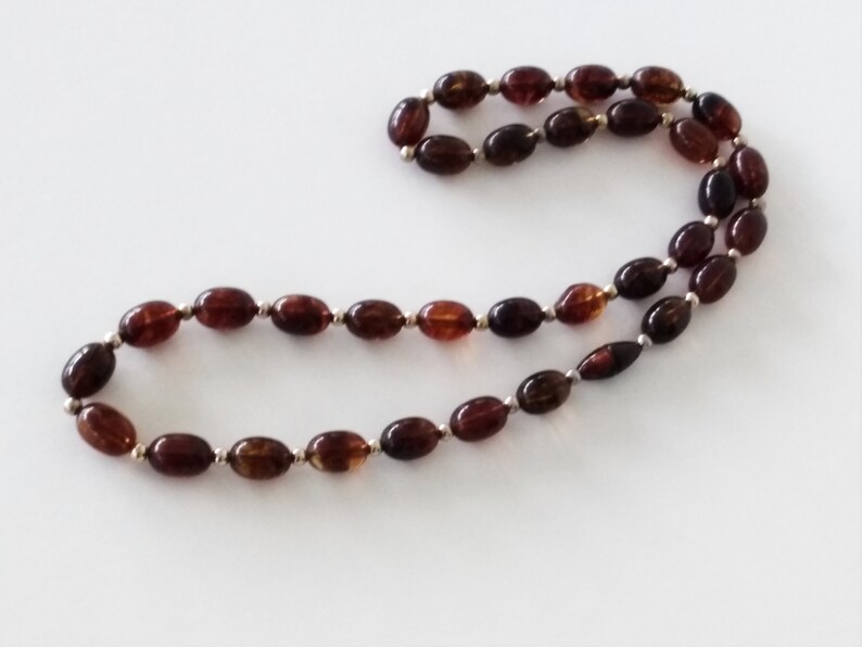 23 Inches Vintage Amber Colored Celluloid Gold Toned Beaded Necklace