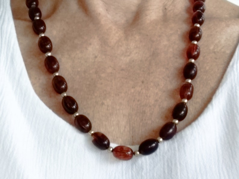 23 Inches Vintage Amber Colored Celluloid Gold Toned Beaded Necklace