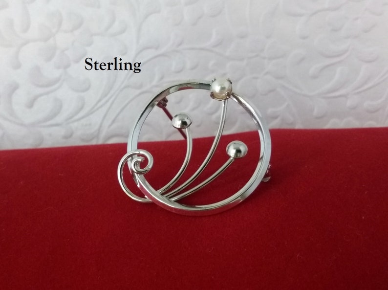 Vintage DIXELLE Sterling Silver Pearl Brooch Pin
