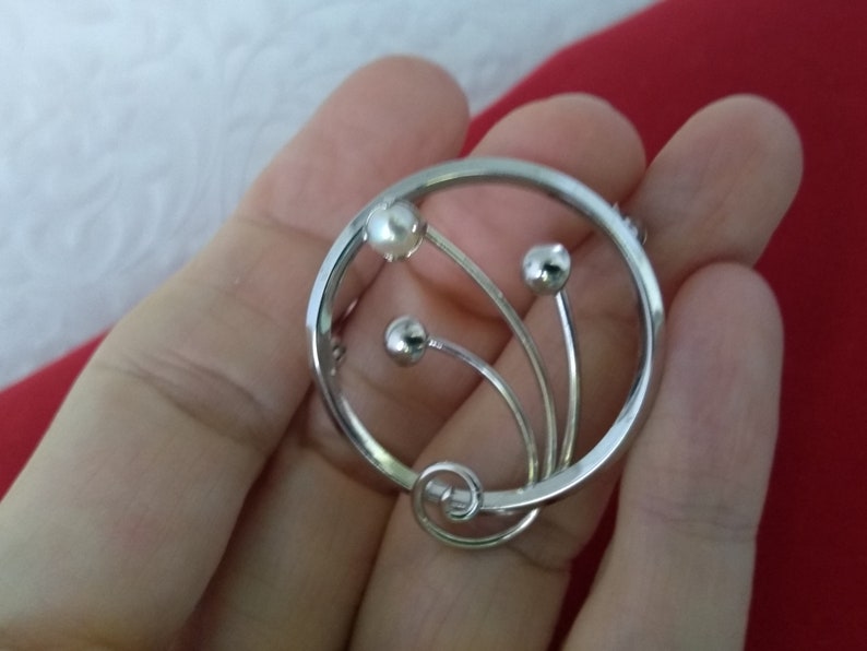 Vintage DIXELLE Sterling Silver Pearl Brooch Pin