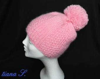Bobble, Pink, with mohair, one size