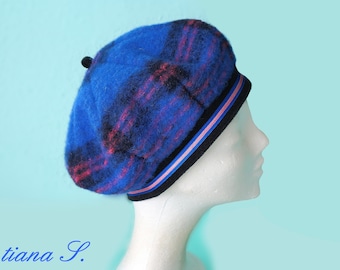 Beret, wool, blue lilac, size 56 cm / 21,5''-22''