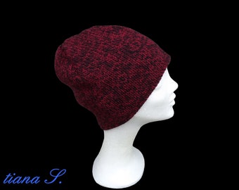 Beanie, coarse knit, burgundy black, one size