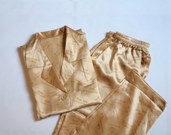 Seidenpyjama, beige/gold, Gr. M