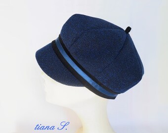 Newsboy Cap, Boucle, royal blue-black, size. M