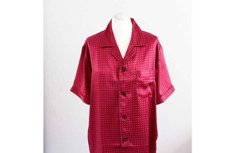 Men's silk pajamas, bordeaux, short sleeves, size. M image 4