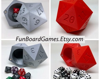 D20 Dice Case Storage Container w Magnetized Lid - Large Fits 13 D6 - DnD - Giant D20 Die of Holding
